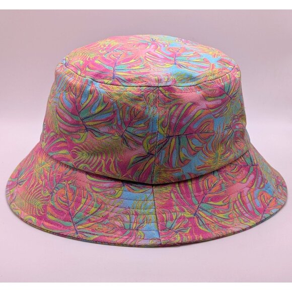 Buc-ee’s Adult Bucket Hat Beavers Pink Blue Palm Leaf Neon Colorful Rainbow - Picture 3 of 5